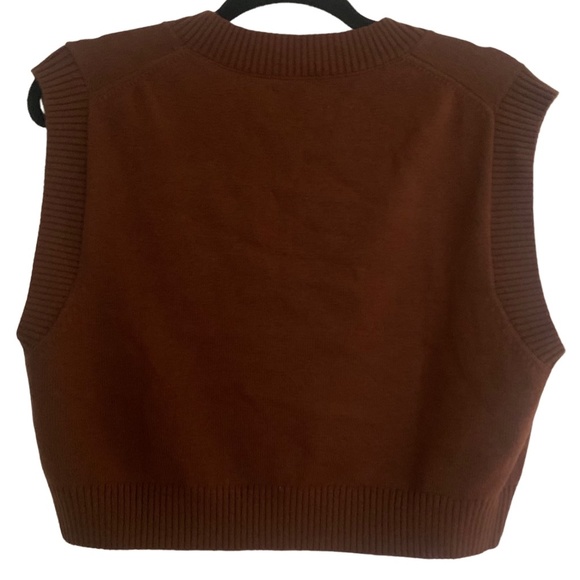 SUNDAY BEST sweater vest cropped cardigan brown 90s fall sweater SIZE M - Picture 3 of 3